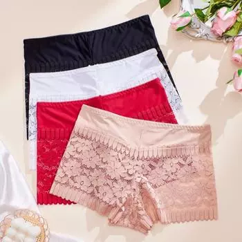 Женские бесшовные трусы со средней посадкой, кружевные трусики, тонкое дышащее нижнее белье для девочек, модные треугольные трусики из чистого хлопка средней ценовой категории XL чёрный