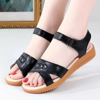 Женские бежевые сандалии, повседневные мягкие удобные туфли на плоской подошве, черные простые сандалии с открытым носком для мамы 35 чёрный