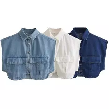Женские безрукавки, модные с карманами, винтажные с лацканами, джинсовые однобортные жилеты, женские майки L