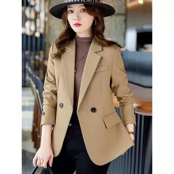 Женские блейзеры, элегантные пальто с длинным рукавом и воротником-лацканами, осень-зима, корейская верхняя одежда, новинка в пальто, модные топы, однотонные куртки M чёрный