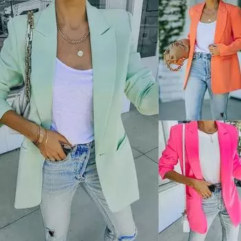 Женские блейзеры, осенне-зимний костюм с длинными рукавами, модная элегантная повседневная тонкая куртка, кардиган, пальто, повседневная верхняя одежда XXXL розовый