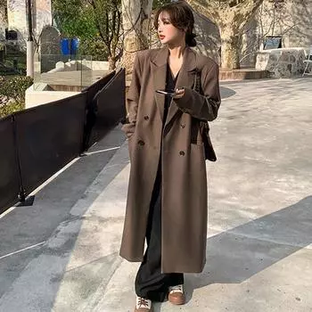 Женские блейзеры в минималистском стиле, универсальные, длинные, свободные, на каждый день с надрезом, в Корейском стиле, женская офисная уличная одежда, темперамент, повседневная одежда S чёрный