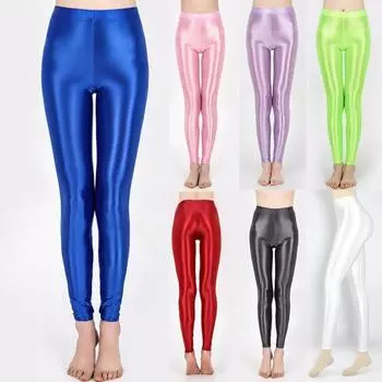 Женские блестящие чулки, сексуальные атласные глянцевые леггинсы для йоги с высокой талией, девятиточечный блестящий маслянистый блеск M светло-розовый