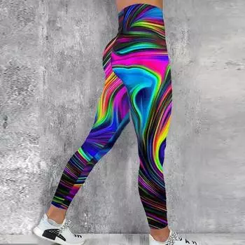 Женские блестящие цветные легкие принты эластичные леггинсы для йоги фитнеса бега спортзала спорта активных штанов XS разноцветный
