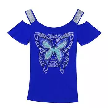 Женские блестящие футболки с бриллиантами, бабочками, буквами, мультяшным дизайном, сексуальные сетчатые футболки с открытыми плечами, топы, блузки, рубашки S фиолетовый