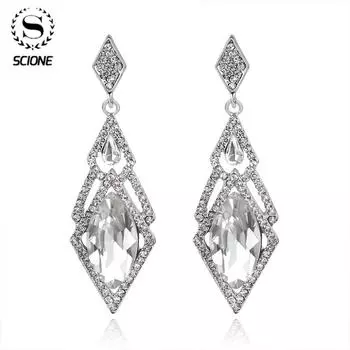 Женские блестящие классические длинные серьги с каплями воды, роскошные свадебные украшения для невесты белый