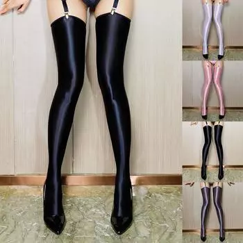 Женские блестящие масляные колготки, мягкие чулки одного размера