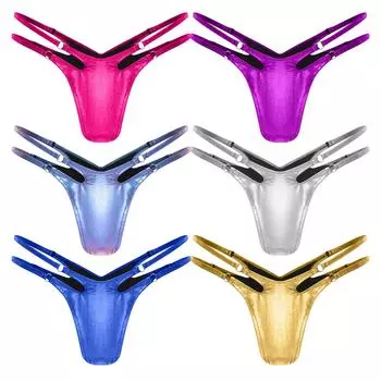 Женские блестящие металлические трусики бикини с дерзким вырезом, детализацией в виде кольца, двойным поясом и вырезами, ролевое белье M