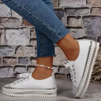 Женские блестящие мокасины со стразами, бант, слипоны, повседневные женские туфли со стразами, женские кроссовки на платформе, белые туфли 35 чёрный