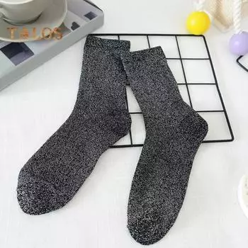 Женские блестящие носки до щиколотки, блестящие металлические носки, женские блестящие носки с ворсом, летние тонкие хлопковые носки для женщин и девочек чёрный
