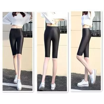 Женские блестящие пятые брюки, женские летние тонкие эластичные узкие леггинсы больших размеров для тренировок, штаны для йоги L чёрный