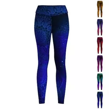 Женские блестящие принты лотоса, эластичные леггинсы для йоги, фитнес-бег, тренажерный зал, спортивные активные брюки XS синий