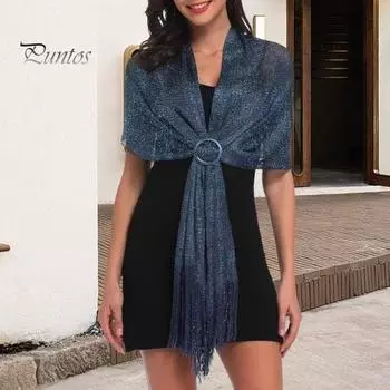 Женские блестящие шаль из металлической проволоки, шарфы для подружек невесты, накидки с пуговицами для шарфа, аксессуары для свадебной вечеринки чёрный