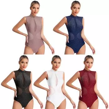 Женские блестящие стразы танцевальные гимнастические купальники с открытой спиной для фигурного катания S бордовый