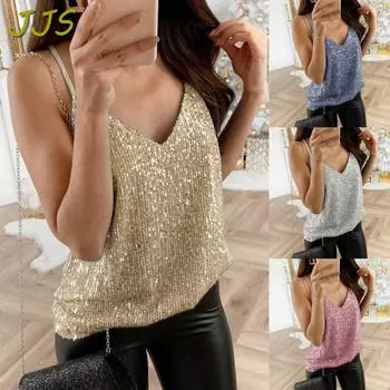 Женские блестящие топы на бретелях JJs, женские сексуальные блестящие топы на бретелях, клубная одежда S серебряный
