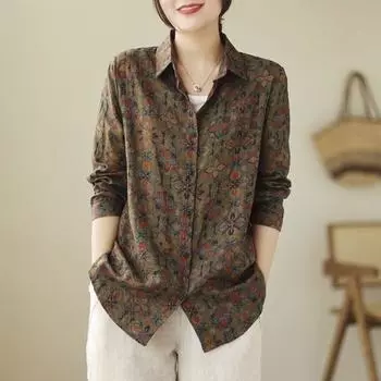 Женские блузки больших размеров, свободные рубашки в корейском стиле с принтом, повседневные хлопковые льняные топы, женские блузы, рубашки XXXXL