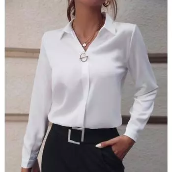 Женские блузки Commuter, универсальные, простые, однотонные рубашки, с длинными рукавами, средней длины, свободные рубашки S белый