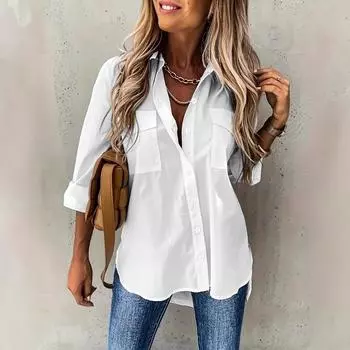 Женские блузки Four Seasons Versatile с карманом, свободная рубашка с длинным рукавом и воротником S белый