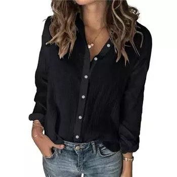 Женские блузки и рубашки из хлопка и льна, свободный повседневный топ с воротником и застежкой на пуговицы на рукавах S серый