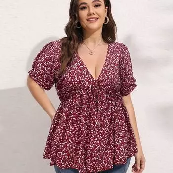 Женские блузки, летняя сексуальная рубашка с v-образным вырезом, винтажная блузка с цветочным принтом, повседневная свободная одежда, милые топы с оборками, Blusas 28067 L орион