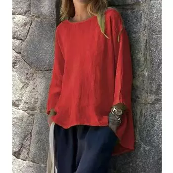 Женские блузки, рубашка с девятью рукавами, осенняя рубашка с круглым вырезом из хлопка и льна, однотонная свободная рубашка S белый