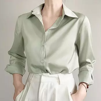 Женские блузки, рубашки, весна 2025, женская блузка с длинным рукавом, рубашка с отложным воротником, офисная женская белая шифоновая блузка, рубашка, женские топы J847 S белый