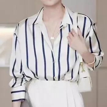 Женские блузки, рубашки, весна 2025, женская блузка с длинным рукавом, рубашка с отложным воротником, полосатая шифоновая блузка, рубашка, женские топы J840 S