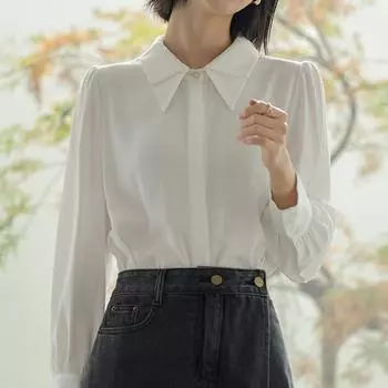 Женские блузки, рубашки, весна 2025, женская блузка с длинным рукавом, рубашка с отложным воротником, офисная женская белая блузка, рубашка, женские топы J848 S белый