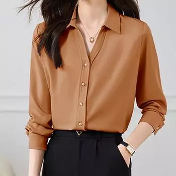 Женские блузки, рубашки, весна 2025, женская блузка с длинным рукавом, рубашка с отложным воротником, офисная женская черная белая шифоновая блузка, рубашка, женские топы J861 S светло-фиолетовый