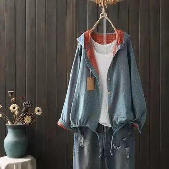 Женские блузки с длинным рукавом для женщин осень-весна однобортные рубашки с капюшоном регулируемая одежда One Size синий