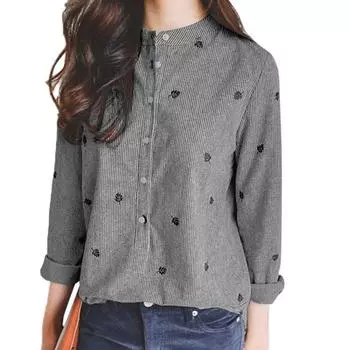 Женские блузки с длинными рукавами и вышивкой в виде листьев L