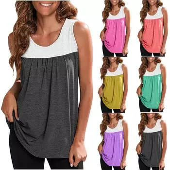 Женские блузки с круглым вырезом, летние повседневные топы без рукавов с принтом в тон, рубашки L фиолетовый