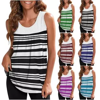 Женские блузки с круглым вырезом, летние повседневные топы без рукавов в полоску с принтом в тон, рубашки L чёрный