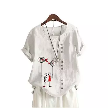 Женские блузки с принтом, летняя модная футболка с коротким рукавом, женская рубашка с круглым вырезом, свободная рубашка больших размеров S коричневый