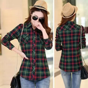 Женские блузки с принтом, топ для женщин, свободная рубашка, клетчатая женская одежда, рубашка M