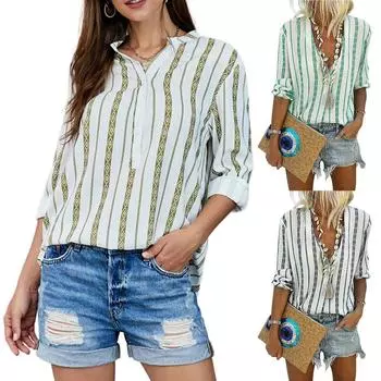 Женские блузки с V-образным вырезом, футболки с длинными рукавами, топы в стиле бохо