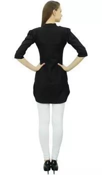 Женские блузки с воротником-стойкой Bimba, повседневная хлопковая туника на пуговицах, рубашка 10 чёрный