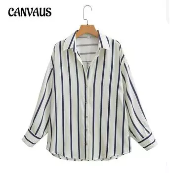 Женские блузки весна-осень полосатая свободная фактура принтованная рубашка S