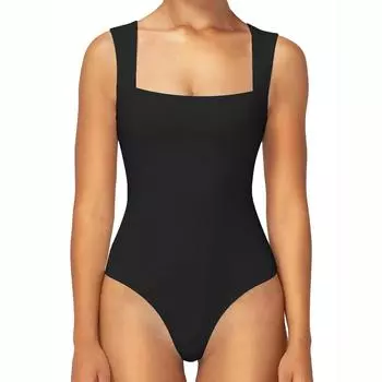 Женские боди-стринги без рукавов с квадратным вырезом, сексуальные боди с утягивающим эффектом, топы S чёрный