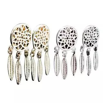 Женские богемные серьги-гвоздики с полыми каплями «Ловец снов» серебряный