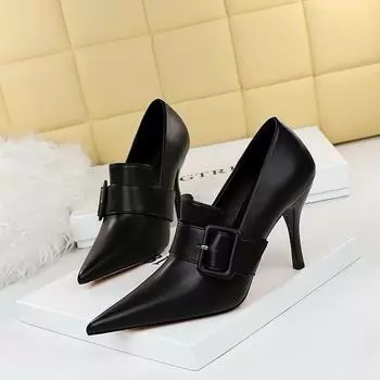 Женские бокалы для вина на высоком каблуке, декоративные одинарные туфли на сверхвысоком каблуке с острым ремнем и пряжкой 34 чёрный