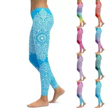 Женские большие эластичные леггинсы с цветком лотоса и принтом для йоги, фитнеса, бега в тренажерном зале, спортивные брюки для активного отдыха XS чёрный