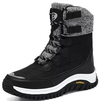 Женские большие хлопковые ботинки среднего размера, утепленная повседневная большая хлопковая обувь, зимние зимние сапоги, противоскользящие и водонепроницаемые 35 чёрный