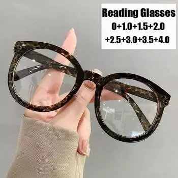 Женские большие очки для чтения, модные трендовые очки против синего света, компьютерные очки для пресбиопии, дальнозоркость от 0 до +4,0 0 леопардовый