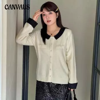 Женские Большие размеры Качественные маленькие ароматные топы Нежные свитера Осенне-зимний повседневный трикотаж XL чёрный