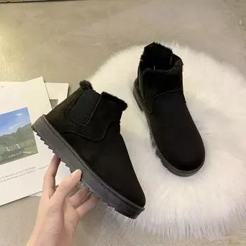 Женские большие зимние ботинки 2024 года – теплые, из утолщенного бархата, без застежек, короткие, модные зимние ботинки из хлопка 37 красный