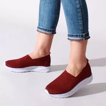 Женские бордовые красные серебристые повседневные туфли