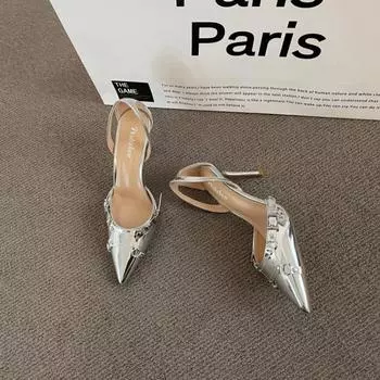 Женские босоножки 2024 года Летняя обувь 2024 года для женщин Роскошные брендовые туфли-лодочки на высоком каблуке со стразами Туфли-лодочки из лакированной кожи 2024 года на шпильках 35 серебряный