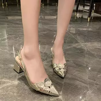 Женские босоножки 2024 года, модные летние женские босоножки с острым носком на высоком каблуке, элегантные женские туфли-лодочки с открытой пяткой Sandalia Feminina 35 золотой