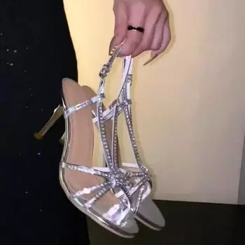 Женские босоножки 2024 года, новые летние босоножки на высоком каблуке с открытым носком и шпильками, сексуальные женские босоножки на высоком каблуке с открытой пяткой, модная повседневная обувь для женщин 35 серебряный